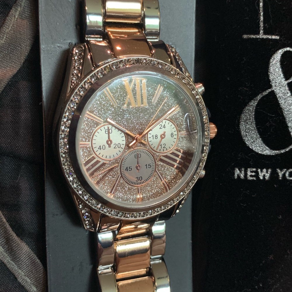 NWT Steel/Rose Gold Plate steel & Crystal Watch from NY&Co.